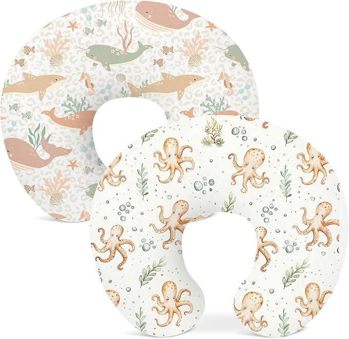 Nursing Pillow Covers 2 Pack, Breastfeeding Pillow Slipcovers Soft and Stretchy, Nursing Covers for Baby Girls Boys Newborn