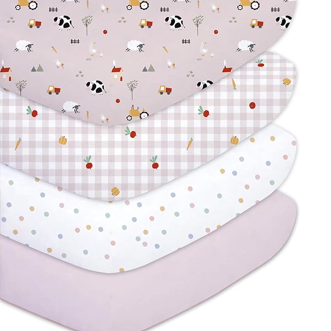 Plushii 4 Pack Fitted Crib Sheets for Baby Girls, 28"x 52" Extra Soft Microfiber Crib Sheet Set for Standard Crib & Toddler Mattress Pad,Pink Sheep