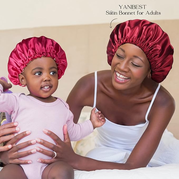 YANIBEST Baby Satin Bonnet Sleep Cap - Double Layer Reversible Adjustable Silky Satin Cap for Infant Toddler(0-6 Months,Black)
