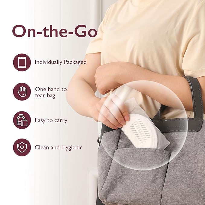 Momcozy Ultra-Thin Disposable Nursing Pads, Ultra-Absorbent and Breathable Portable Breast Pads for Mothers, Keep Dry Continuously, Make Breasts Light and Unburdened, Individually Packaged（60 Count）