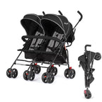 Dream On Me Volgo Twin Umbrella Stroller in Black, Lightweight Double Stroller for Infant & Toddler, Compact Easy Fold, Large Storage Basket, Large and Adjustable Canopy