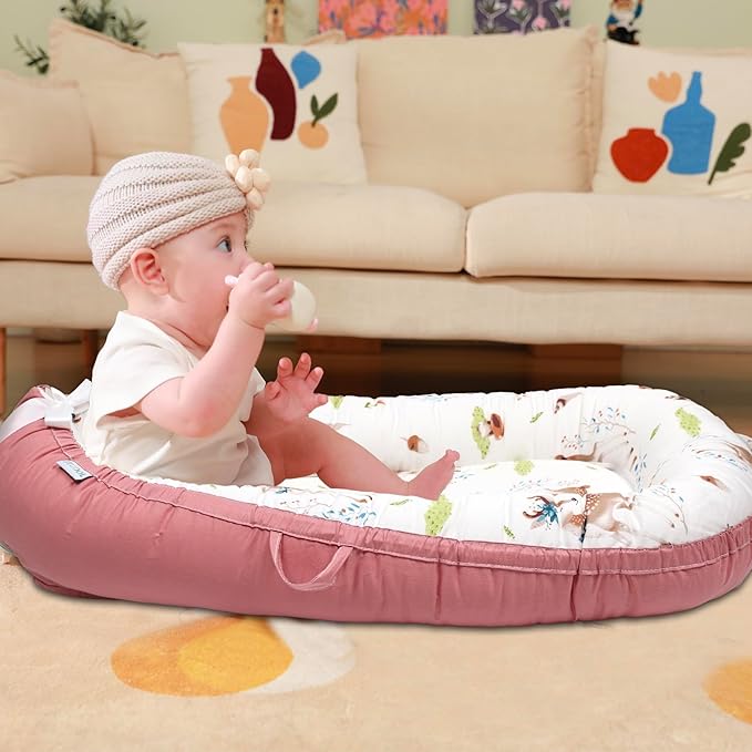 Baby Lounger | Organic Cotton Infant Lounger | Reversible, Adjustable & Portable Floor Lounger | Soft, Breathable, Washable Cover