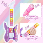 deAO Kids Guitar and Microphone Set with Stand Adjustable Height Music Light Karaoke Music Toys Christmas Birthday Gift for Kids Boys Girls (Purple)