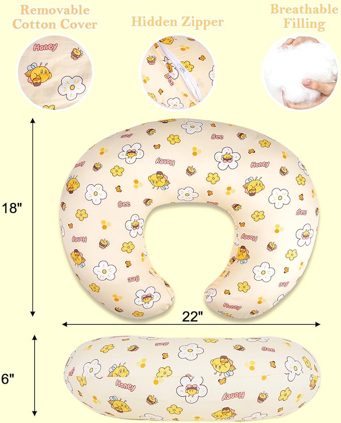 Nursing Pillow & Breastfeeding Pillow – Ergonomic C-Shape for Breastfeeding & Bottle Feeding, Breathable with Washable Cover, Tummy Time & Sitting Support (0-18Months)