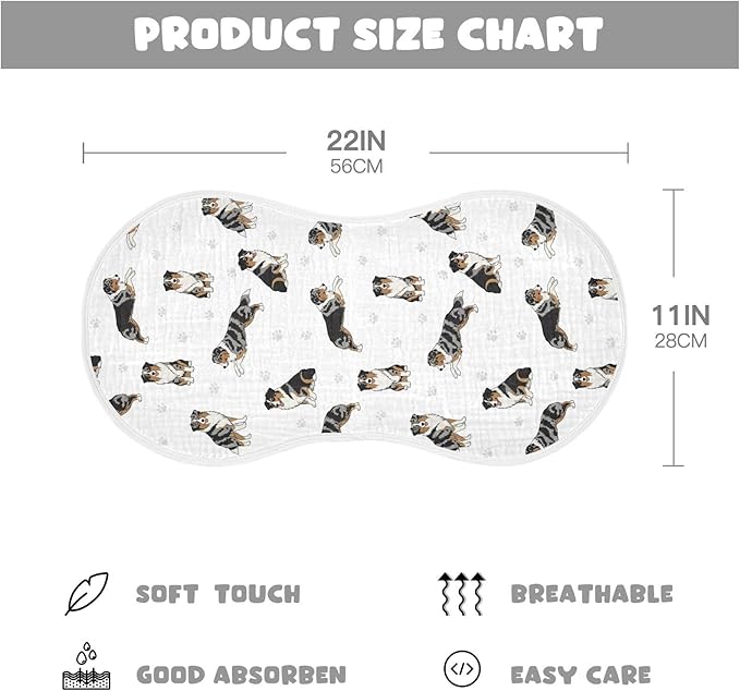 2 Pack Muslin Burp Cloths Bernedoodle Dogs Paw White Cotton Baby Burp Cloths Ultra Soft Burping Cloth Absorbent Spit Up Rags for Newborn Boys Girls 22x11 Inch