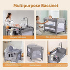 JOYMOR 9 in 1 Bedside Bassinet with Changing Table, Pack and Play with Bassinet, Convert to Rocking Baby Bed with Electric Music Center, Mosquito Net, Storage, Gray