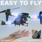 Drone with Camera 1080P HD, Foldable Mini FPV Drones with LED Lights for Adults Kids and Beginners, Toys Gifts RC Quadcopter with One Key Take Off, 3D Flips for Boys Girls with 2 Batteries, Black