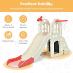 BABY JOY Toddler Large Slide, 6 in 1 Slide for Kids with Basketball Hoop, Ring Toss, 2 in 1 Convertible Climbing Way, Freestanding Kids Slide Climber Set for Indoors Outdoor Boys Girls Gifts Present