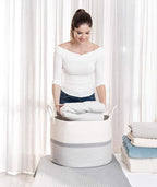 OrganiHaus Extra Large Blanket Basket for Living Room 20x13, Natural Cotton Rope Laundry Basket, Sturdy Hamper for Toy Storage, Cushions & Pillows Storage Bin, Nursery Decor Hamper - White/Gray