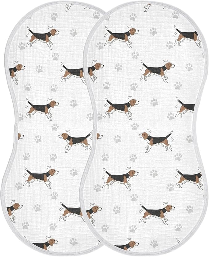 2 Pack Muslin Burp Cloths Beagle Paw Print White Cotton Baby Burp Cloths Ultra Absorbent Burping Cloth Soft Spit Up Rags for Baby Boys Girls 22x11 Inch