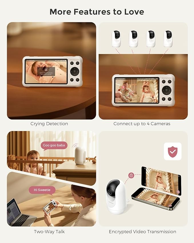 Momcozy BM04 Smart WiFi Baby Monitor with 2 Cameras, 5'' 1080P Split Screen Video Baby Monitor with Camera and Audio, Clear Night Vision, 5000mAh Battery, 2-Way Audio