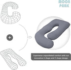MOON PARK Pregnancy Pillows for Sleeping - U Shaped Full Body Maternity Pillow with Removable Cover - Support for Back, Legs, Belly, HIPS - 65 Inch - Dark Grey