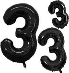 GOER Black Foil Balloons Number 3,Huge Number Balloons for 3rd Birthday Party Supplies Anniversary Decorations (3 pcs,42 inch,32 inch,16inch)