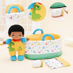 OUOZZZ 10" Soft Black Baby Boy Doll Set, Baby Doll Accessories Pretend Playset Emotional Social for 2 Year Olds Boy Christmas Birthday Gift Dinosaur