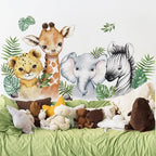 52.51x23.62 Inch Watercolor Jungle Animal Wall Decals Safari Forest Animal Wall Sticker Elephant Lion Monkey Decals for Baby Nursery Playroom Bedroom Classroom Kindergarten Decor