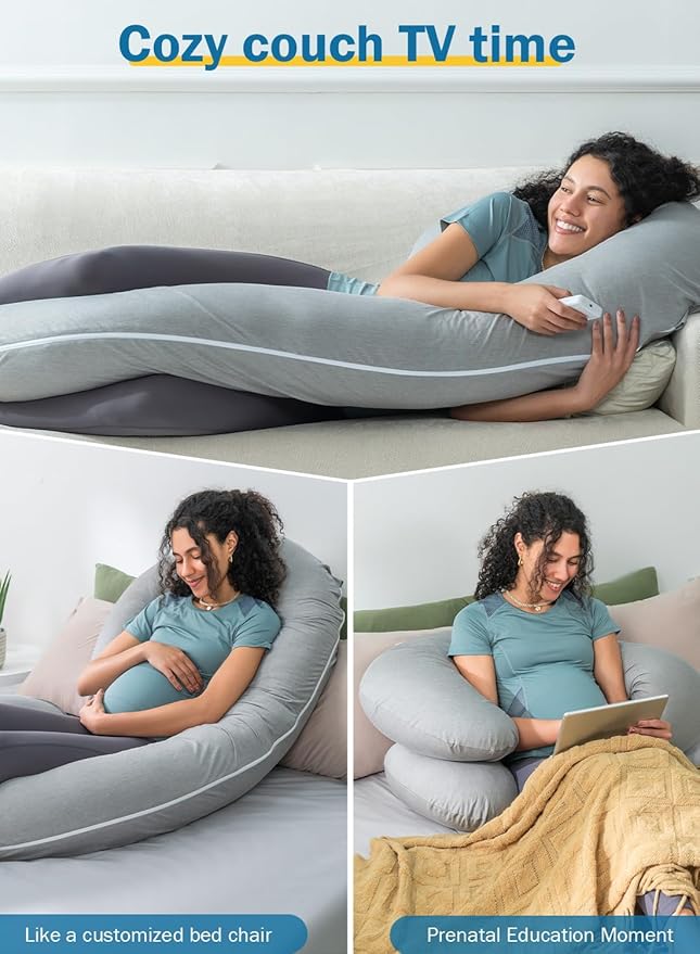 INSEN Cooling Pregnancy Pillow, Maternity Pillow with Soft Tencel Cover,C Shaped for Pregnant Women and Side Sleeping (Cooling Tencel-Rock Grey)