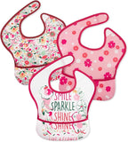 Mess Proof Baby Bib 3 Pack, Waterproof Led Weaning Baby Feeding Bibs with Food Catcher, Travel Feeding Bibs