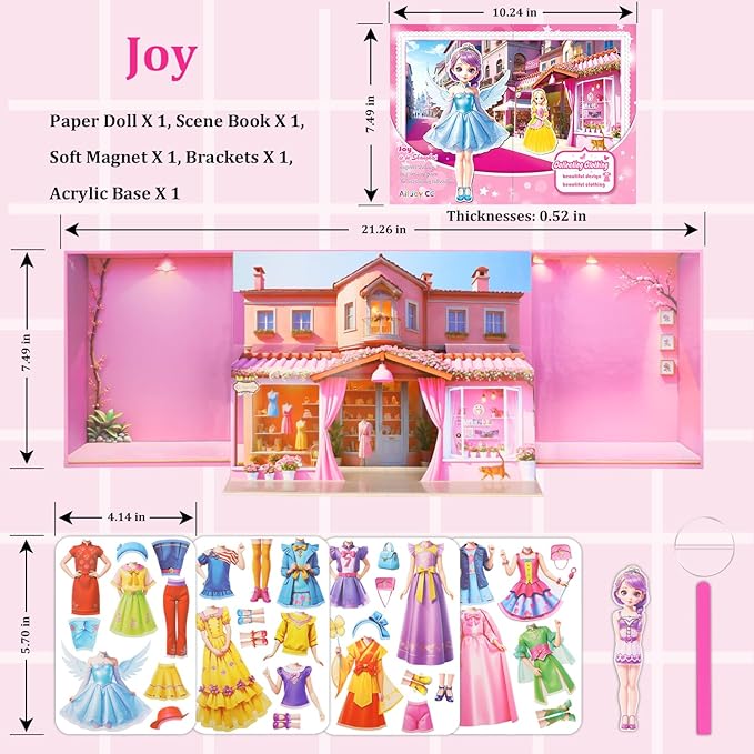 Princess Magnetic Dress Up Dolls Games, Magnetic Dress Up Play Set for Girls, Travel Road Trip Airplane Activity Toys with 3D Magnetic Game Scene, Magnetic Paper Dolls for Girls Ages 4-7