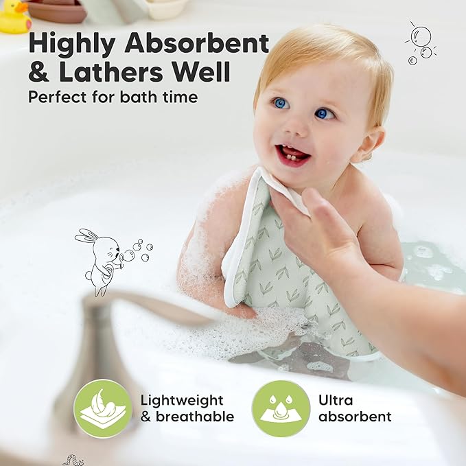 6-Pack Cotton Baby Washcloths for Newborn - Organic Cotton Muslin Soft Wash Cloths for Babies, Infant, Kids, Toddler Towels for Boy, Girl, Super Absorbent Face Cloths, Scratch-Free Baby Rags (Fleur)