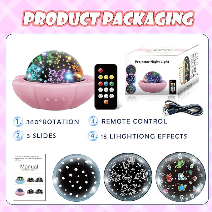 Unicorns Gifts for Girls Toys,Night Light for Kids,Remote Dimmable Timer Star Projector, 360° Slient Ocean Lights for Ceiling Projector,Christmas Birthday Gifts for Girls&Room Decor