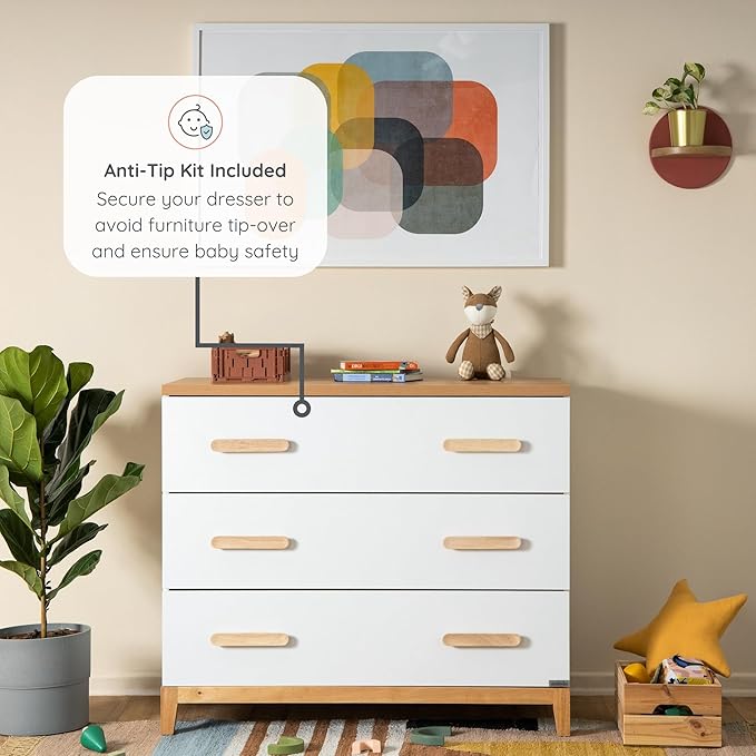 dadada LaLa 3 Drawer Dresser for Nursery - Modern Design, Deep Drawers, Baby-Safe Finish, Anti-Tip Safety, Durable Construction, Maximum Storage for Small Spaces, 39” Wide. (Little 3-Drawer)