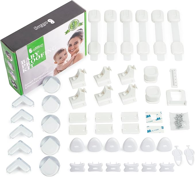 Baby Proof Kit, 44 Packs Child Safety Essentials Set - Invisible Magnetic Cabinet Locks, Corner Guards, Outlet Covers - All-in-one Super Value Baby Proofing Kit