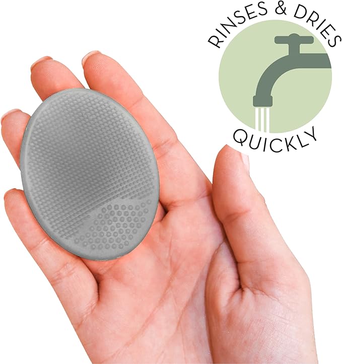 S&T INC. Exfoliating and Massaging Cradle Cap Bath Brushes for Baby, Silicone - 2 Inch x 2.5 Inch, Grey and Teal, 2 Pack