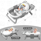 MoreFeel Collapsible Baby Bathtub for Newborn with Thermometer & 1 Hooded Towel & 1 Soft Floating Cushion,Portable Travel Bathtub with Drain Hole, Durable Foldable Baby Tubs for Infants to Toddler