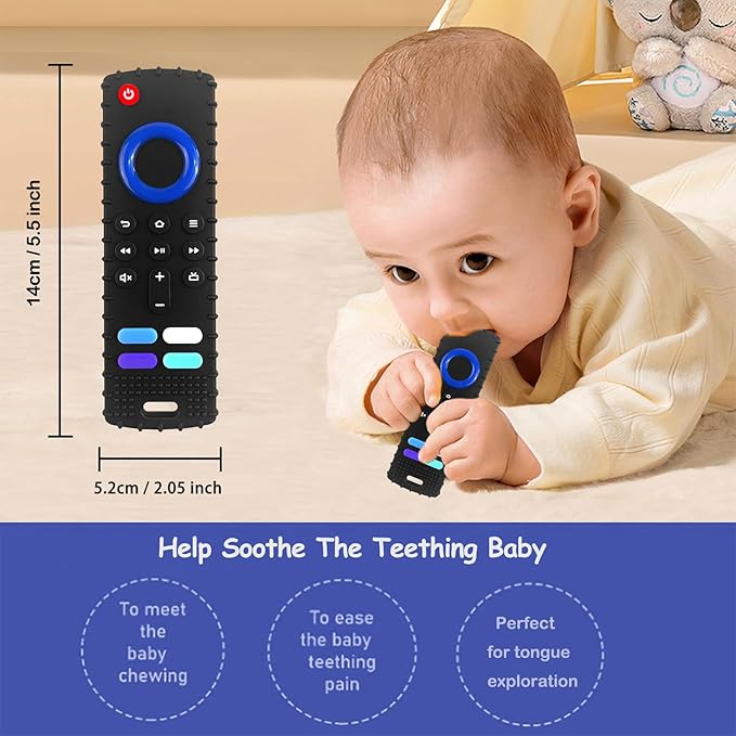 Baby Teething Toys, Food Grade Silicone Teether for Babies 3 6 12 18 Months, Fire TV Stick Remote Shape Toddlers Chew Toys, Freezer BPA Free (FTV Green)