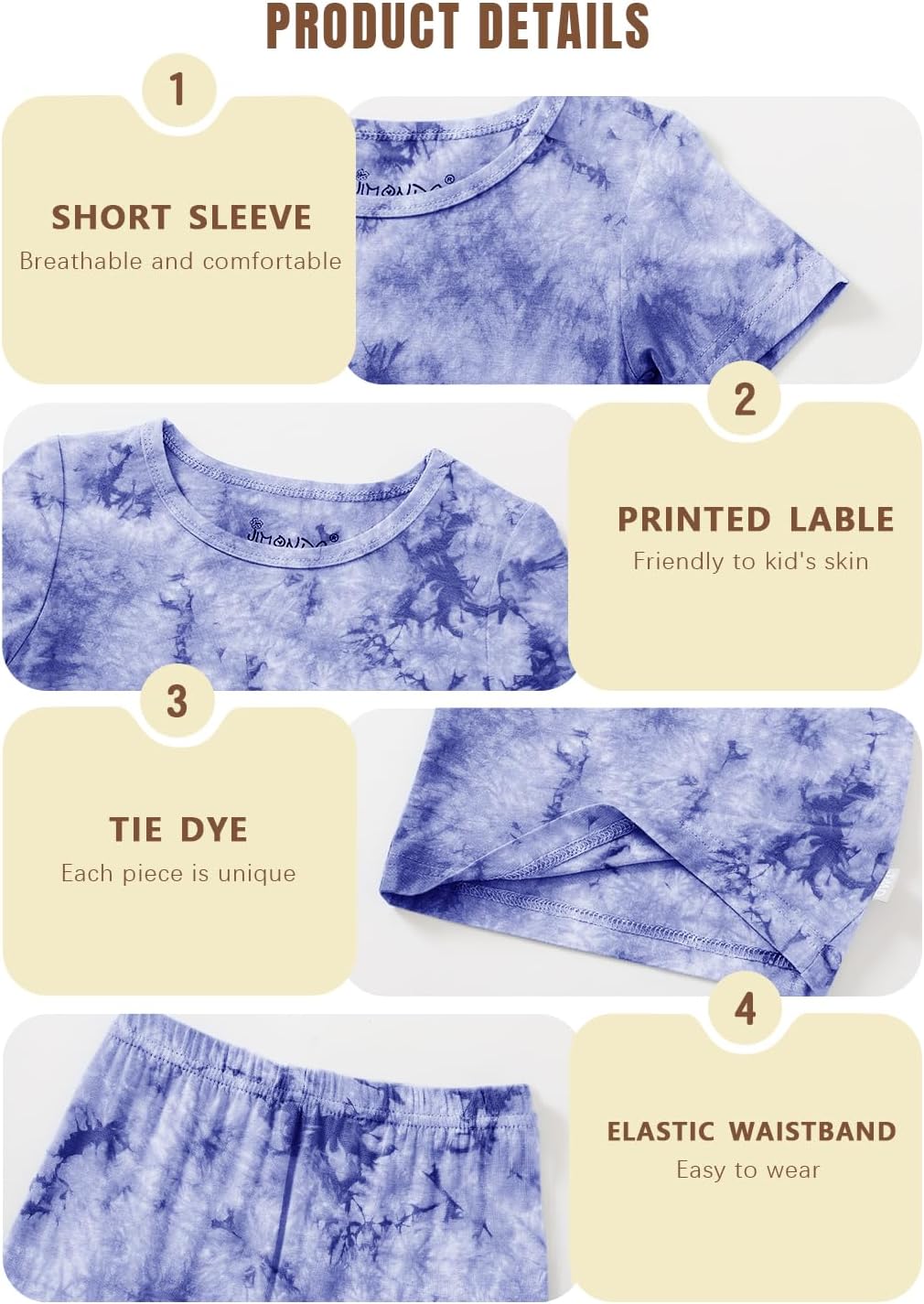 Jimonda Baby/Toddler Soft Sleepwear Short sleeve Kids Cool Pajama Outdoor 2-Piece Shirt&Shorts Casual sets Tie Dye PJ