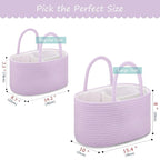 COMSE Large Baby Diaper Caddy Organizer for Girl Boy, Car Caddy with Handles, Cotton Rope Basket for Changing Table, Nursery Organizer, Gift for Baby Shower and Registry Must Have, Purple