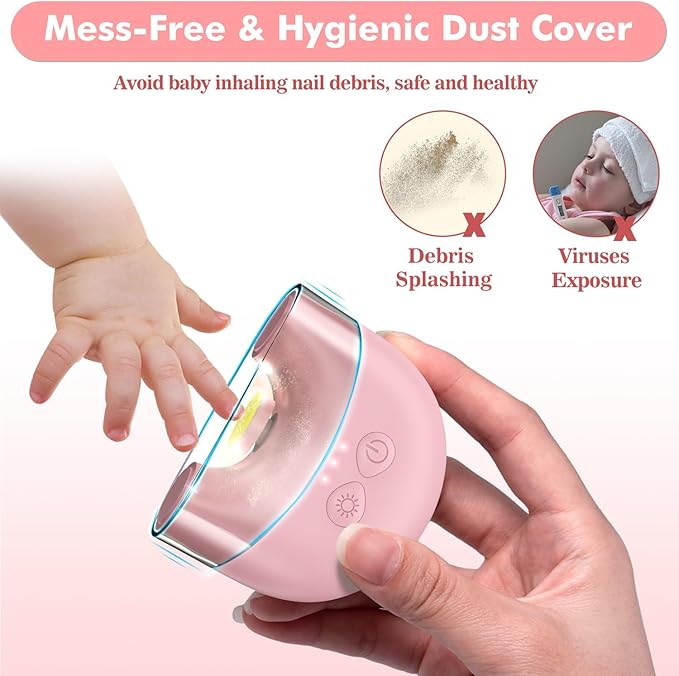 Megainvo Baby Nail Trimmer Electric USB Rechargeable Baby Nail File, Baby Nail Clippers w/Storage Compartment & LED Light, Electric Nail File for Baby Infant Toddler Newborn Nail Care Kit Pink