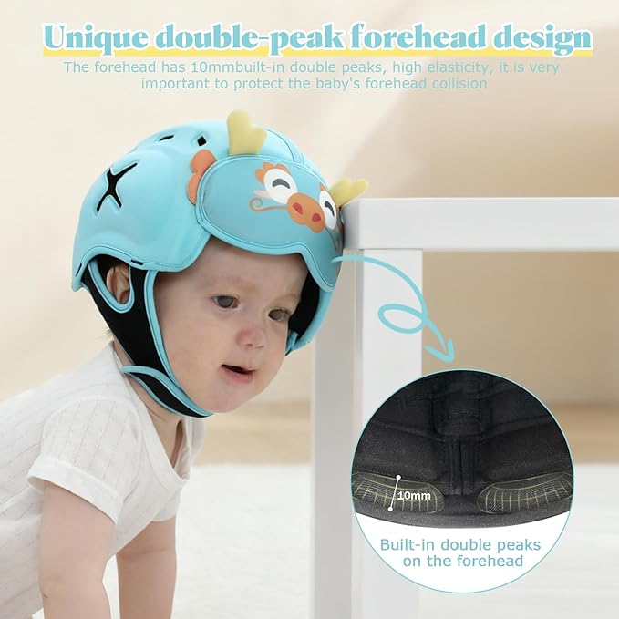Baby Head Protector Baby Helmet for Crawling and Walking - No Bumps and Soft Safety Peak - Ultra Light and Adjustable Baby Head Protector Suitable for Babies 6-24 Months-Dragon