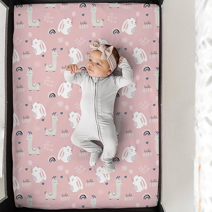 Pack n Play Sheets, BROLEX 2 Pack Mini Crib Sheets,Stretchy Portable Fitted Playard Sheet Set, Convertible Playard Mattress Cover,Ultra Soft Breathable Material,Elephant Rabbit