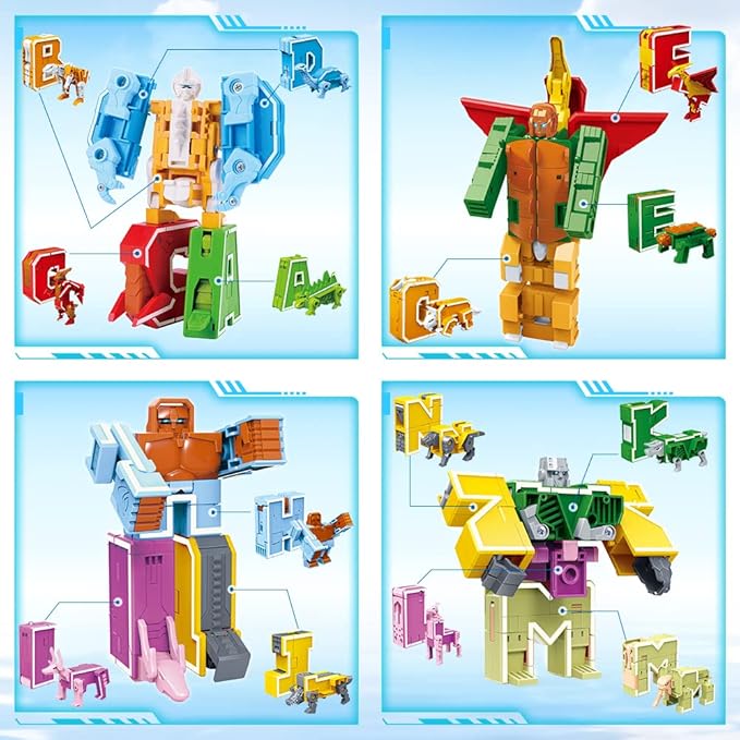 Alphabet Animal Toys for Kids, STEM ABC Learning Alphabots Transforming Toys Classroom Teaching Alpha Bots Toy for Kids 4-6 Toddlers - 26 Pieces