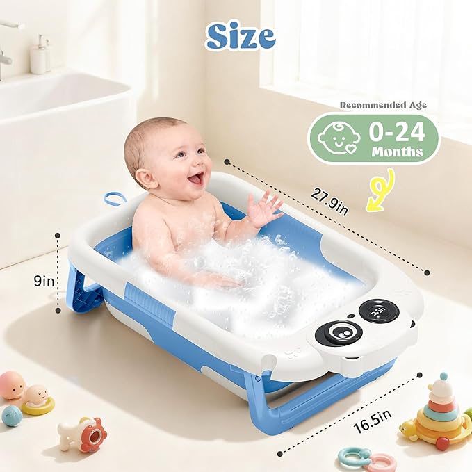 Foldable Baby Bathtub, Lightweight Bathtub for Infants to Toddlers with Soft Cushion & Thermometer, Portable Baby Tub Newborn to Toddler 0-24 Months(Blue)
