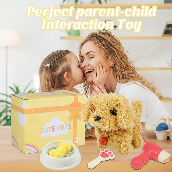 Plush Toys Walking Dog Toys That Can Walk, Bark and Wag Tail,Interactive Electronic Pet Toys Puppy with Leash,Easter Christmas Birthday Gift for Toddlers Kids