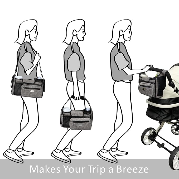 TOPDesign Universal Baby Stroller Organizer, Stroller Caddy with Heightened Insulated Cup Holders & Non-Slip Secure Hooks Accessories, Fits Most Strollers, Machine Washable (Baroque Gold)