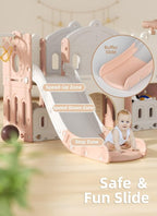 8 in 1 Toddler Slide, Kids Climber Slide with Storage Space and Non-Slip Steps, Indoor Outdoor Playset with Basketball Hoop and Telescope, Slide for Toddlers Age 1-3, Pink White