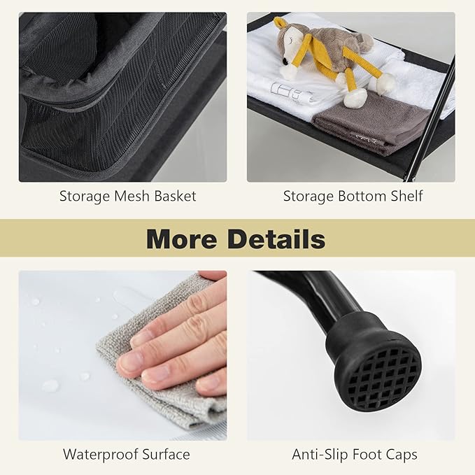 INFANS Baby Changing Table, Folding Diaper Station Portable Nursery Organizer with Safety Belt and Large Storage Racks for Newborn Baby and Infant (Black)