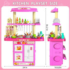 Pretend Play Kitchen Toys for Kid Ages 2-6 4-8, 2 Sided Kitchen Toys with Light, Sound and Spraying, Sink Toy Accessories, Cooking Stoves, Food Toys for Toddlers 1-3 3-5 Boys Girls 6-12 (Pink)