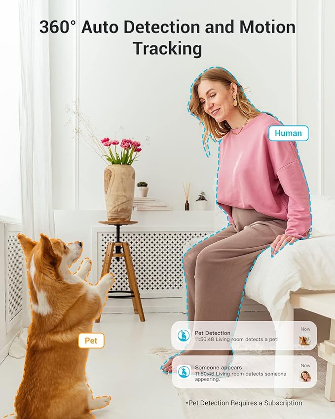 blurams Security Camera 2K, Baby Monitor Dog Camera 360-degree for Home Security (White-2Pack)