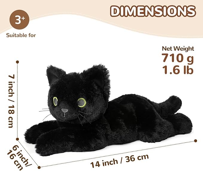 Black Cat Stuffed Animals, Microwavable Stuffed Animal Adorable Fluffy Cat Plush for Warmth & Comfort, Heatable Coolable Lavender Scent Cat Toy, Cute Soft Plushies Cat Gifts for Kids Boy Girls & Adult