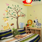 iMagitek Large Jungle Animals Tree Wall Decals Safari Animals Climbing Trees Wall Stickers Elephant Giraffe Lion Sloth Wall Stickers for Baby Nursery Kids Room Playroom Classroom 90.94" x 62.59"