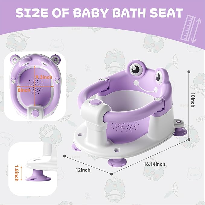 Baby Bath Seat for Babies 6 Months & Up - Toddler Bath Seats for Baby Sitting Up with 4 Suction Cups & Soft Cushion, Non-Slip Infants Shower Bathtub Chair for Newborn Girls, Purple