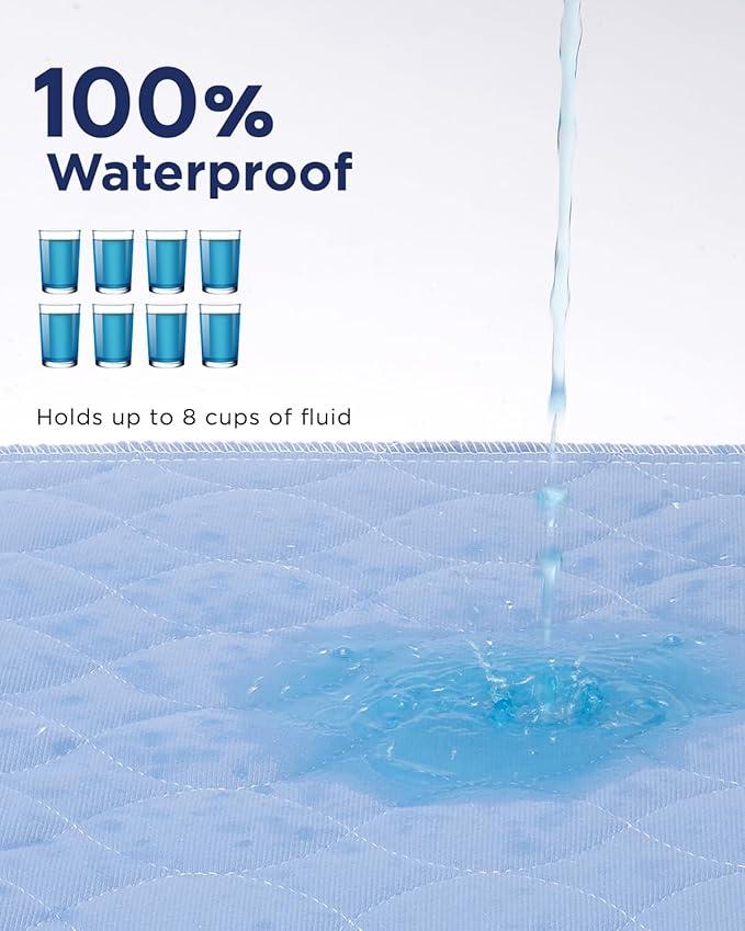 Washable Bed Pads 36" x 52" - 6 Pack, Blue, Waterproof Bed Pads for Incontinence, Bed Wetting Pads for Bed, Sofa, Floor, Resuable Underpads for Adults, Seniors, Pet