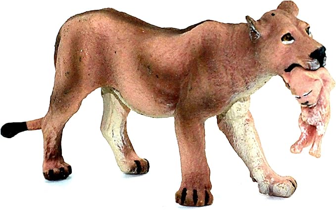 FUNSHOWCASE African Jungle Animals Lioness Carries Her Cub in Her Mouth Toy Figure Realistic Plastic Figurine Height 2.5-inch