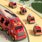 TEMI Fire Trucks Boy Toys for Toddlers 3-5 Year Old - Firetruck Toys for Kids 3 4 5 6 7, Transport Vehicle Carrier Set, Birthdays Gifts for Kids Girls Aged 4-6