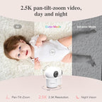 Sense-U AI 2.5K PTZ Baby Camera Monitor with Sensor-Free Sleep Breathing Movement Detection, Smart Security Indoor Video Camera with Background Audio, Cry Detection, No Monthly Fee, for Peace of Mind