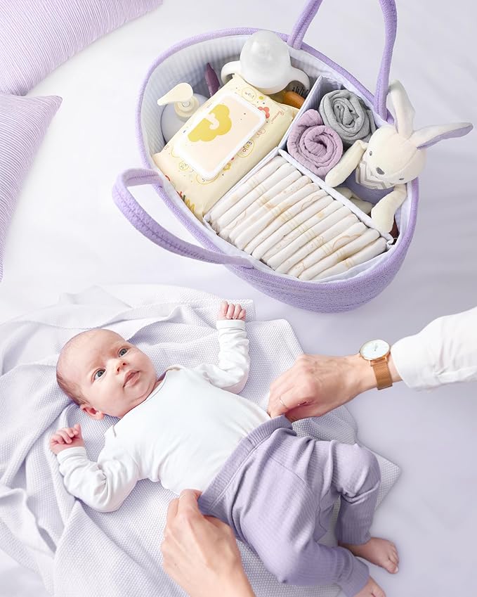 Maliton Baby Diaper Caddy Organizer, Cotton Rope Diaper Caddy Basket, Large Storage Basket for Newborn Boys and Girls, Gift for Baby Shower List, Newborn Essentials